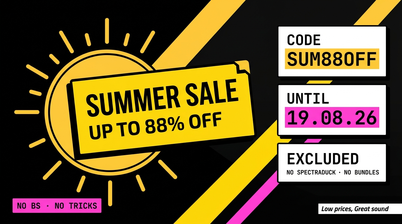 HoRNet MIX80 promo banner: pick any 3 plugins and get 80% off, showing the SongKey MK4, Spaces MK2 and SpectraDuck interfaces. Offer ends Thursday August 6.