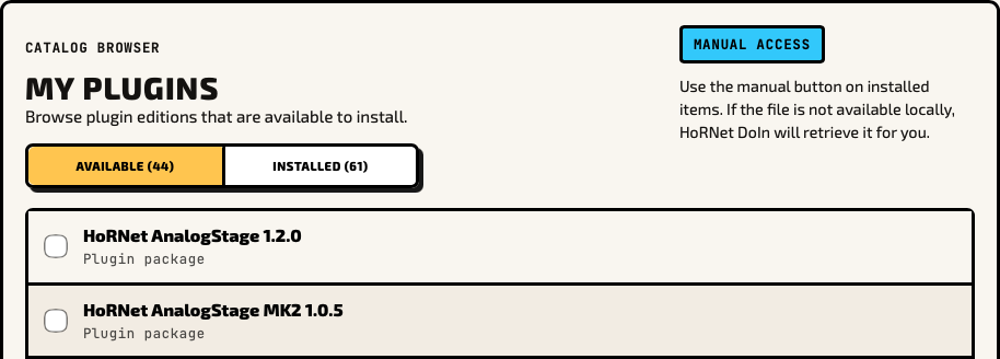 Available and Installed tabs above the plugin selection list in HoRNet DoIn 2